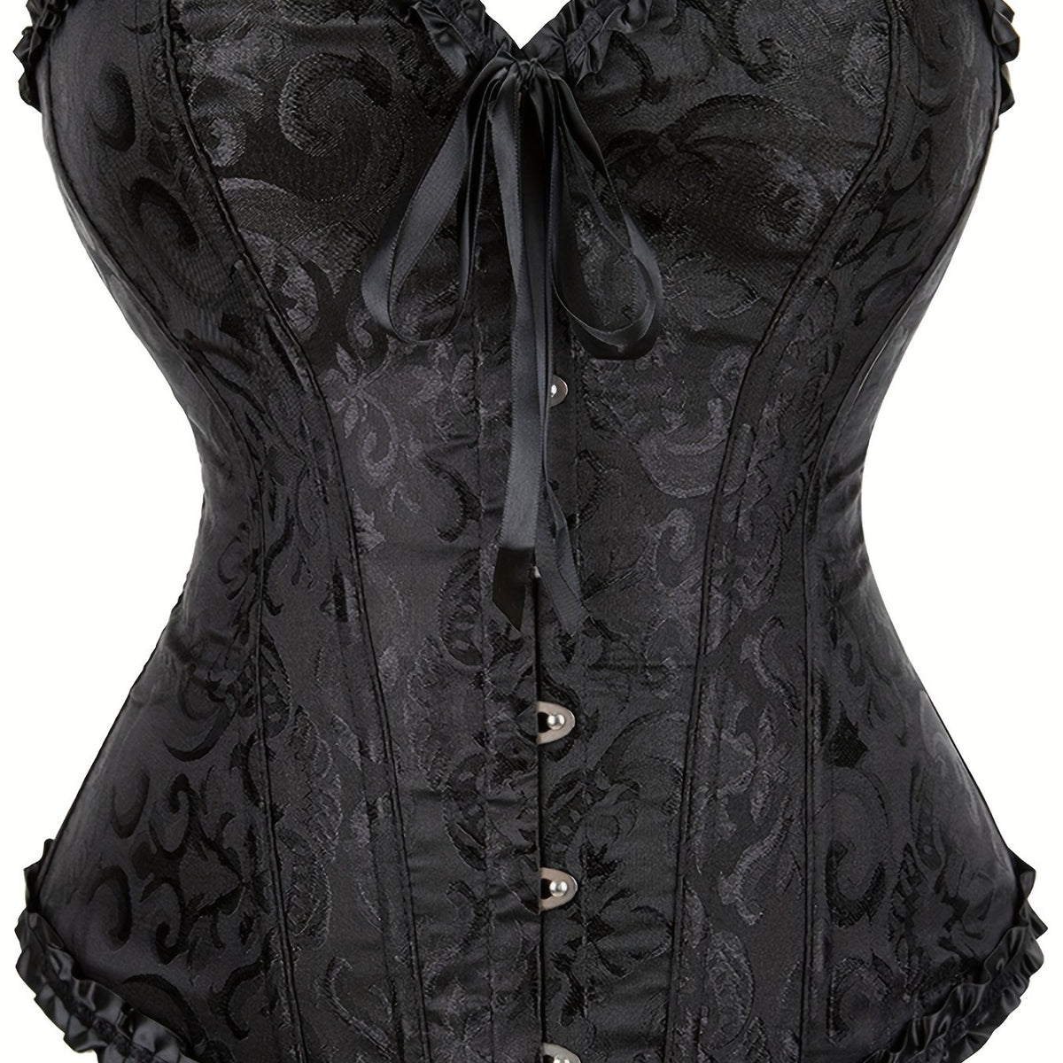 Floral Boned Corset Lace Up Back Satin Overbust Shapewear Body Shaper