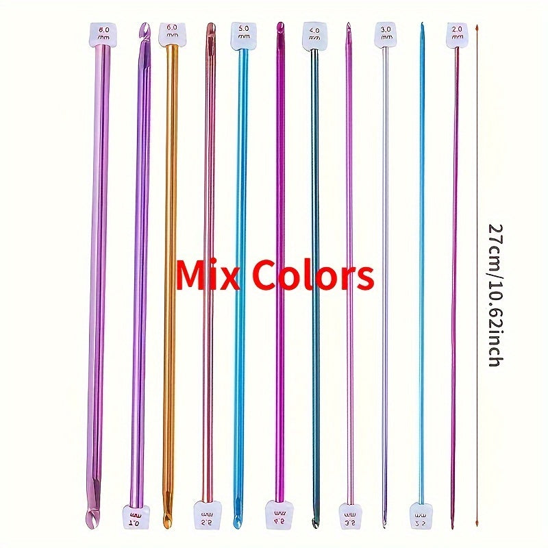 11pcs Tunisian Afghan Crochet Hooks Multicolor Aluminum Knitting Needles Hook