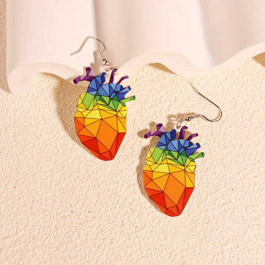 Rainbow Heart Hip Hop Style Earrings