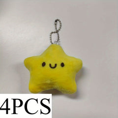 4pcs Squeaky Star Plush Charms Keychains Soft Stuffed Animal