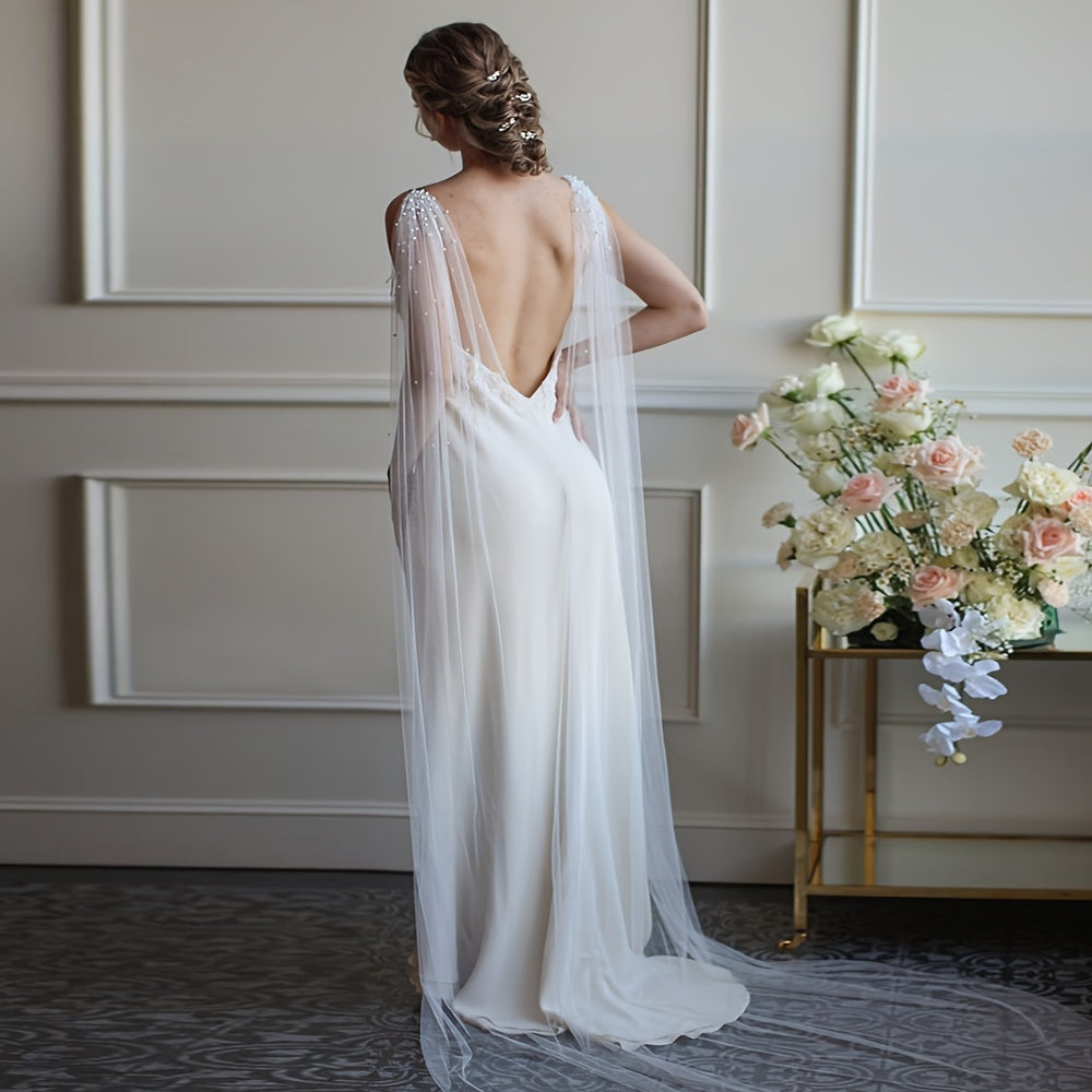 Bridal Sheer Tulle Cathedral Train Veil with Accents