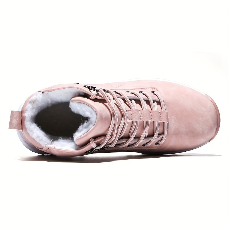 Waterproof Lace Up Snow Boots Plush Inner Thermal Faux Leather Work Shoes