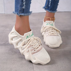 Women's Plaid Pattern Sneakers Low Lace Up Mesh Shoes