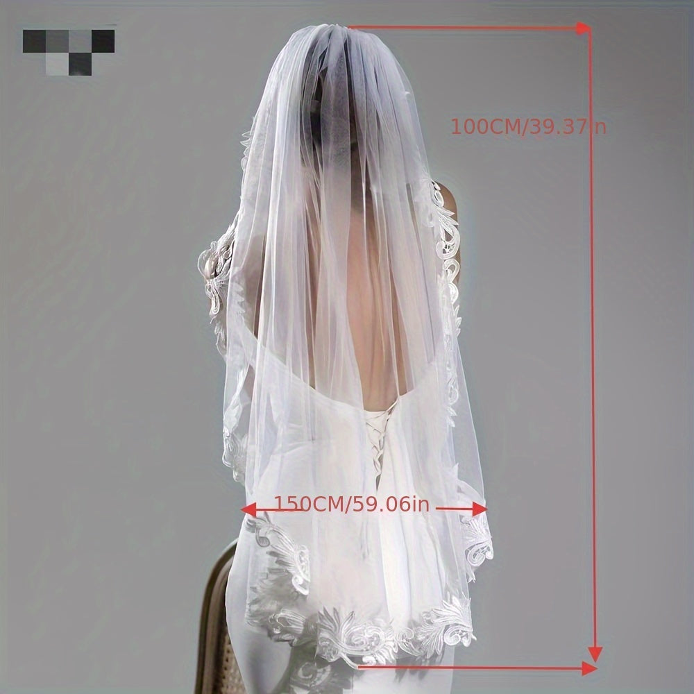 Short Floral Lace Bridal Veil Headpiece for Wedding Hair with Cut Out Patterns