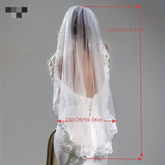 Short Floral Lace Bridal Veil Headpiece for Wedding Hair with Cut Out Patterns