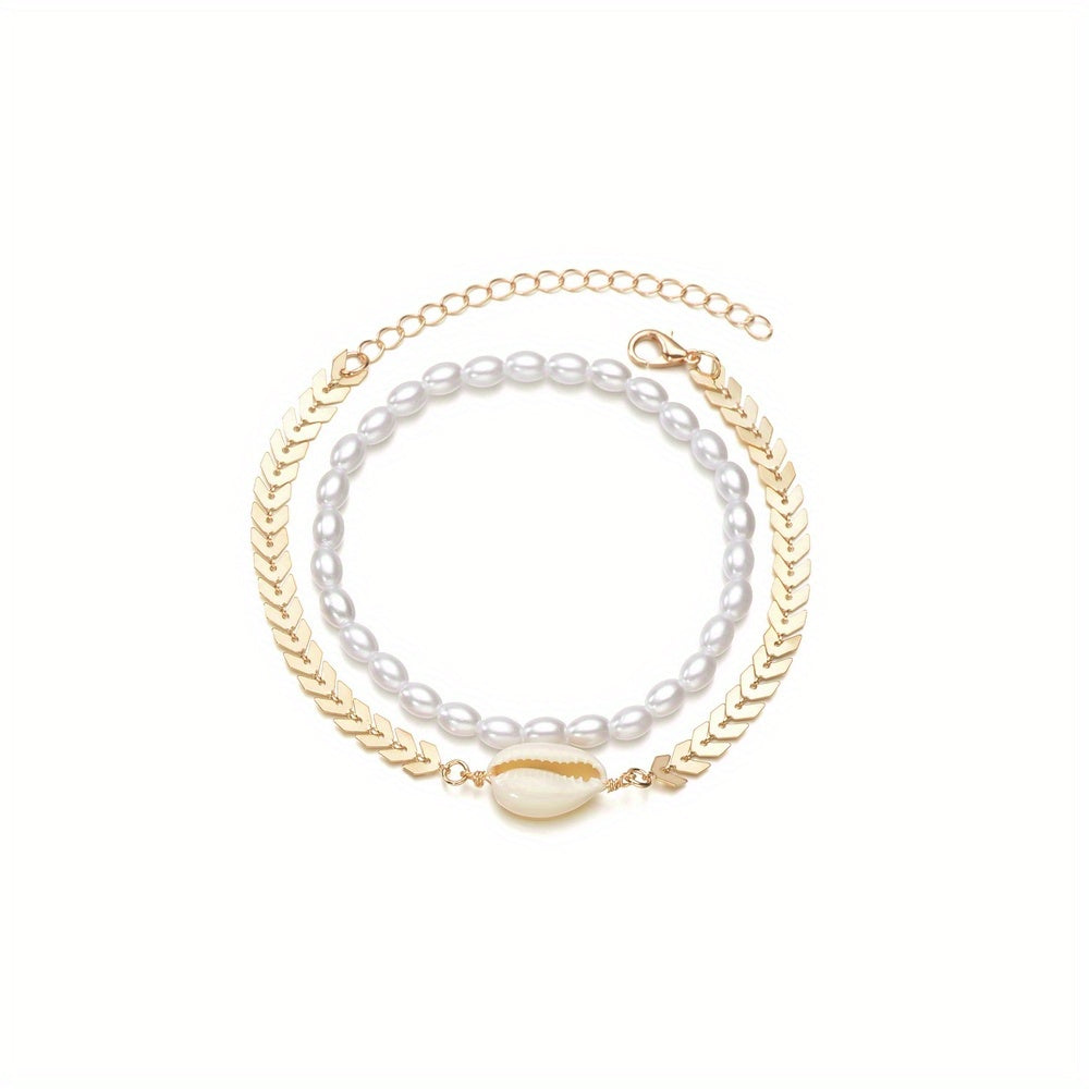 Vintage Sweet Faux Pearl Bead Bracelet Set 2 Pcs for Women