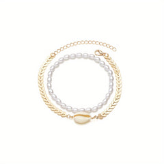 Vintage Sweet Faux Pearl Bead Bracelet Set 2 Pcs for Women