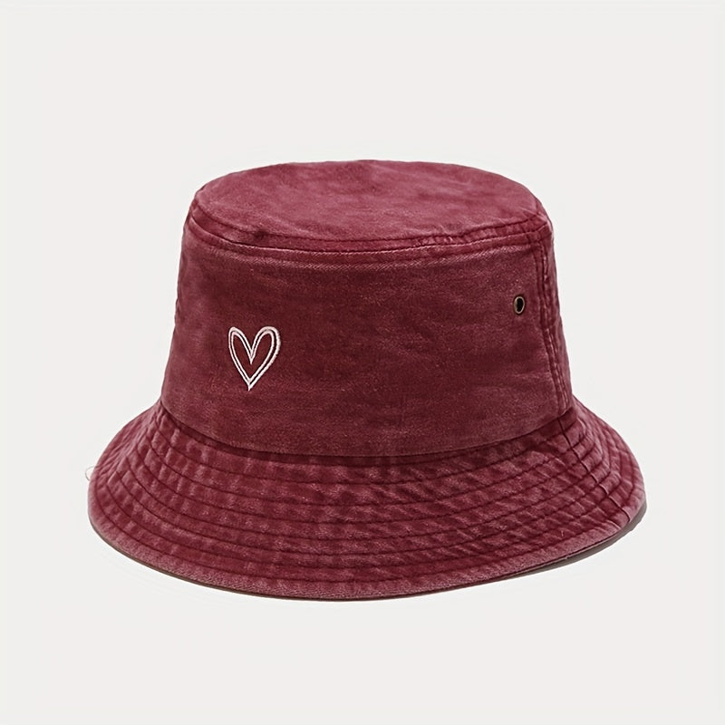 Sunshade Bucket Hat Love Pattern Embroidered Sun Hat