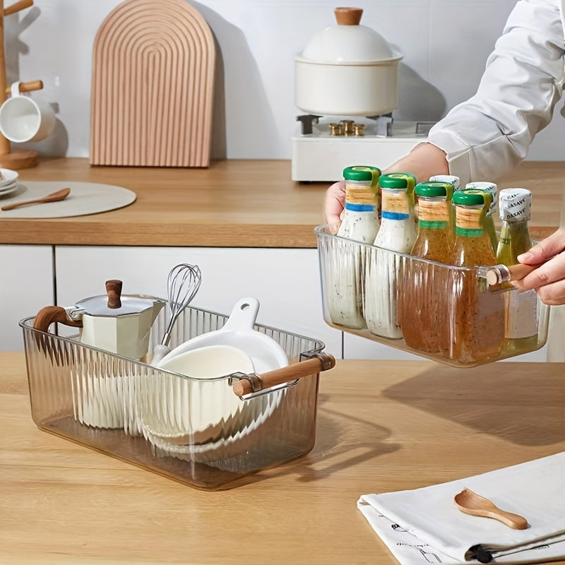 Striped Handle Wooden Kitchen Bathroom Storage Box