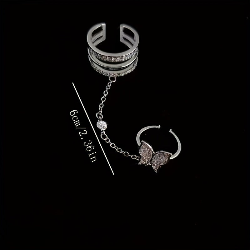 Butterfly Chain Open Ring Rhinestone Jewelry Y2K
