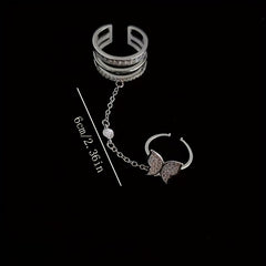 Butterfly Chain Open Ring Rhinestone Jewelry Y2K