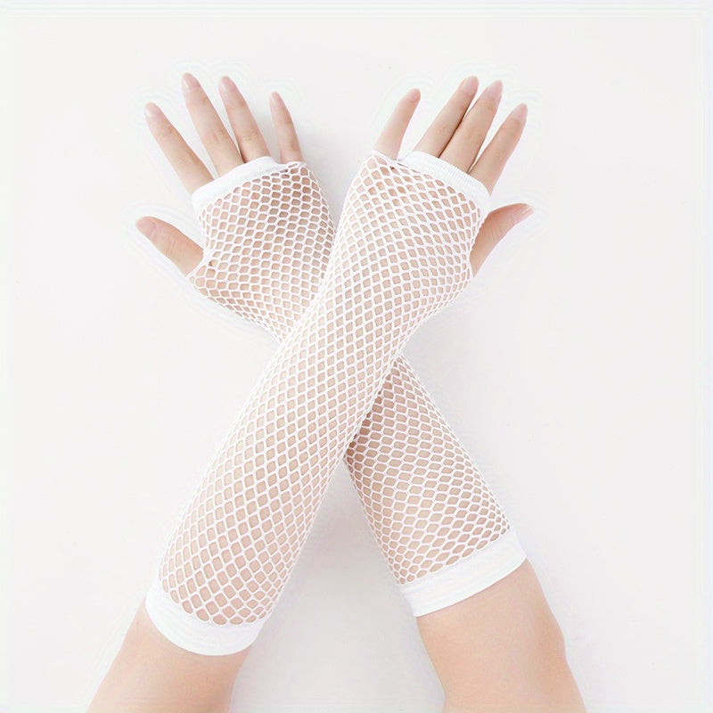 Y2K Candy Fishnet Gloves Sleeves Fingerless Hip Hop Elastic Dress Glo