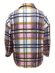  Plaid Print Button Up Long Sleeve Blouse