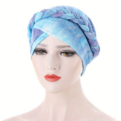 Tie Dye Knotted Turban Beanies Braid Head Scarf Chemo Cap