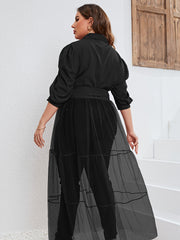  Contrast Mesh Shirt Dress