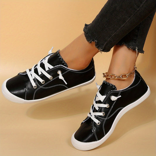 Women's Faux Leather Sneakers Causal Lace Up Outdoor Shoes