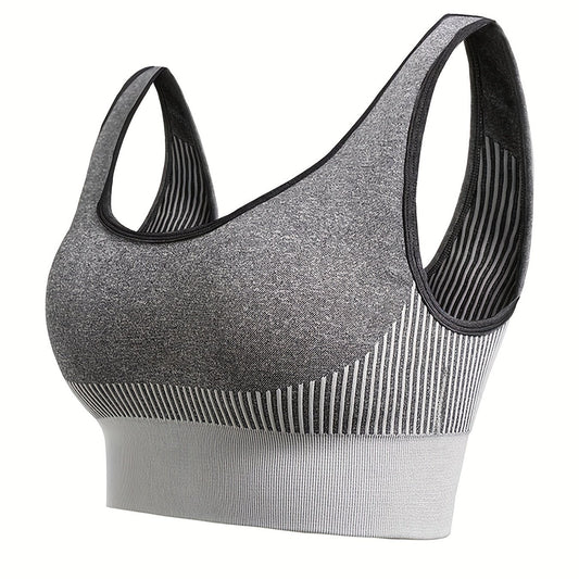  Women's Striped Sports Bra Full Coverage Workout Bra