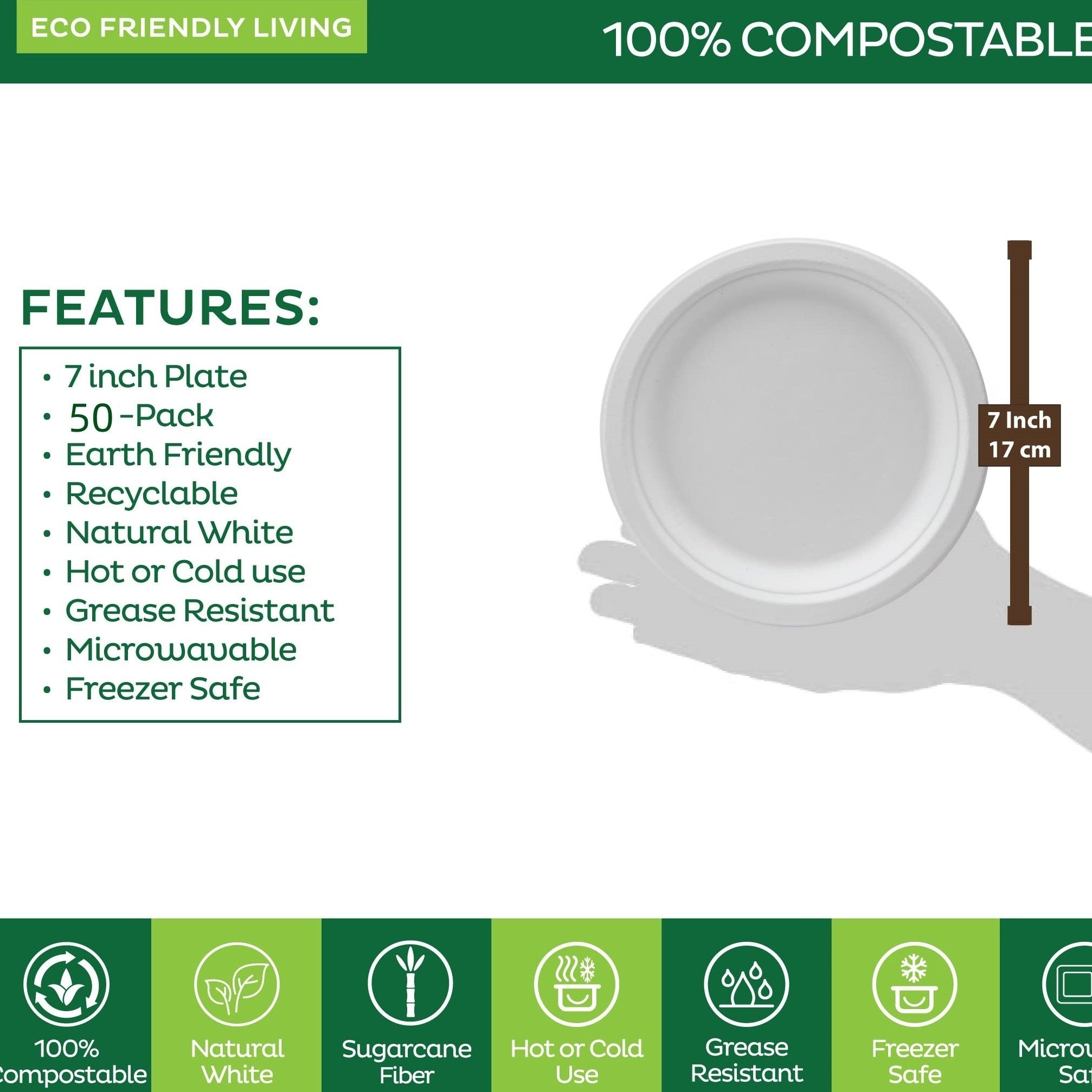 100 Compostable 7 Heavy Duty Dessert Trays Biodegradable