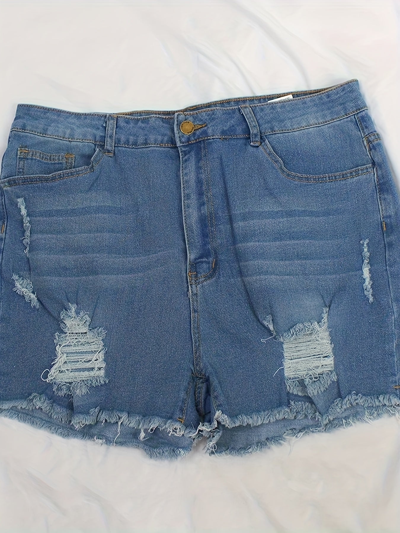  Ripped Button Up High Stretch Denim Shorts