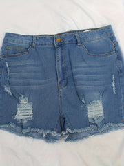  Ripped Button Up High Stretch Denim Shorts