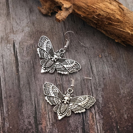 Gothic Retro Butterfly Moth Skull Head Women's Earrings