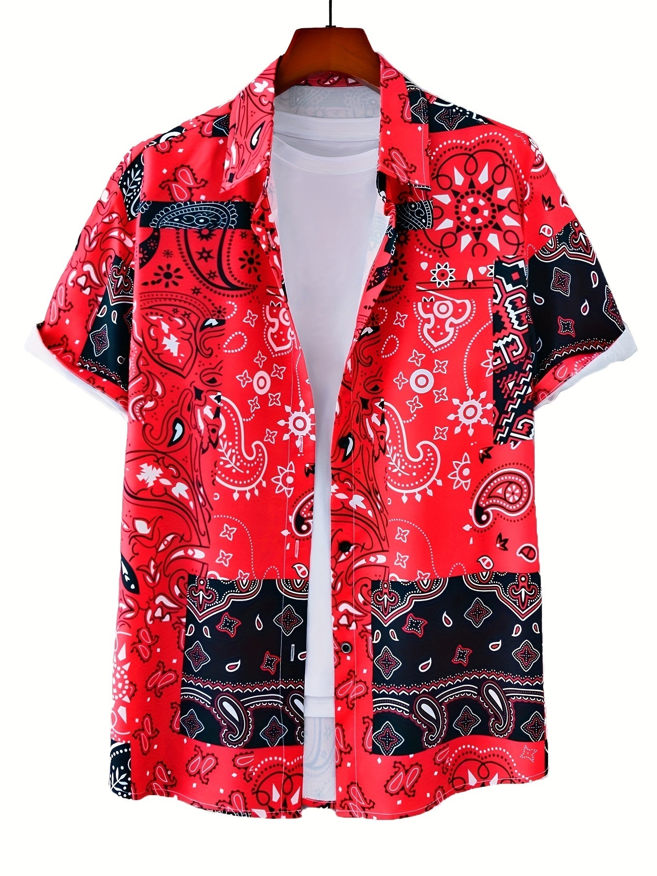 Men's Paisley Shirt Casual Lapel Button Up for Summer