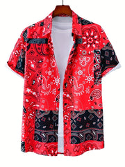 Men's Paisley Shirt Casual Lapel Button Up for Summer