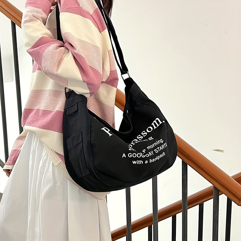 Canvas Tote Bag Large Capacity with Letter Pattern for Travel & Work