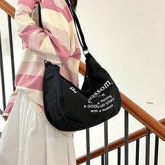 Canvas Tote Bag Large Capacity with Letter Pattern for Travel & Work