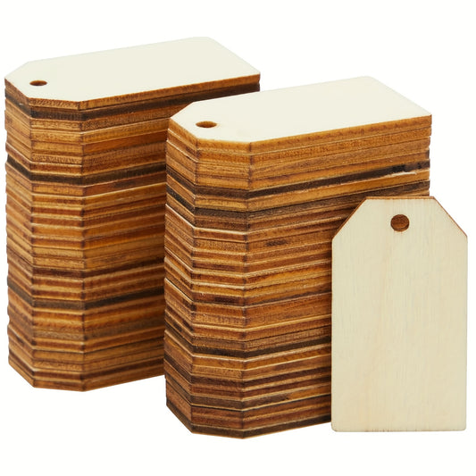 60pcs Wooden Gift Tags for Crafts with Long Rope and Holes 1 x 2 Inches