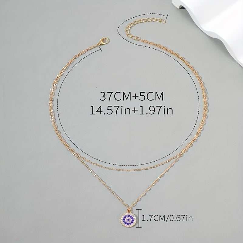 Evil's Eye Crystal Double Layer Necklace 18K Plated Sweater Chain