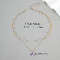 Evil's Eye Crystal Double Layer Necklace 18K Plated Sweater Chain