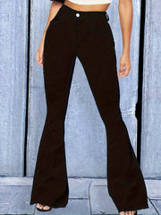 Solid Button Fly High Rise Flared Leg Jeans