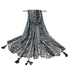 Thin Breathable Tassel Scarf Print Windproof Sunproof Shawl