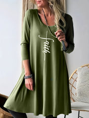 Women's Plus Letter Print Long Sleeve Casual Dress