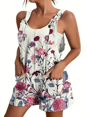  Floral Print Knot Overalls with Pockets