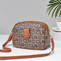 Vintage Classic Letter Print Crossbody Bag PU Leather Square Purse