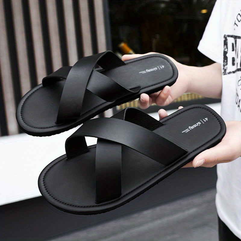 Men's Open Toe Faux Leather Non Slip Sandals Comfy Beach Shoes