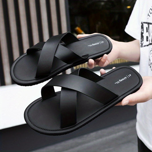 Men's Open Toe Faux Leather Non Slip Sandals Comfy Beach Shoes