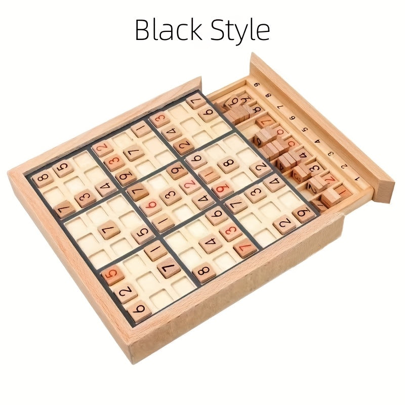 Wooden Sudoku Board Game with Drawer 2 in 1 Dual Grid Puzzle & Brain Teaser Toy