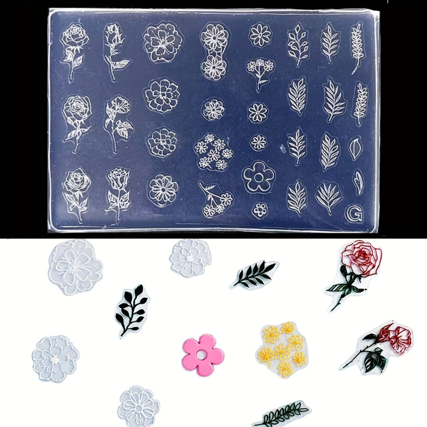 Silicone Mold Flowers Leaves Roses Embossed Nail Decorations DIY
