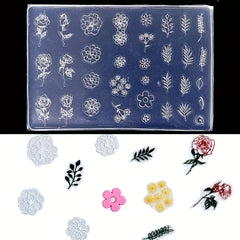 Silicone Mold Flowers Leaves Roses Embossed Nail Decorations DIY