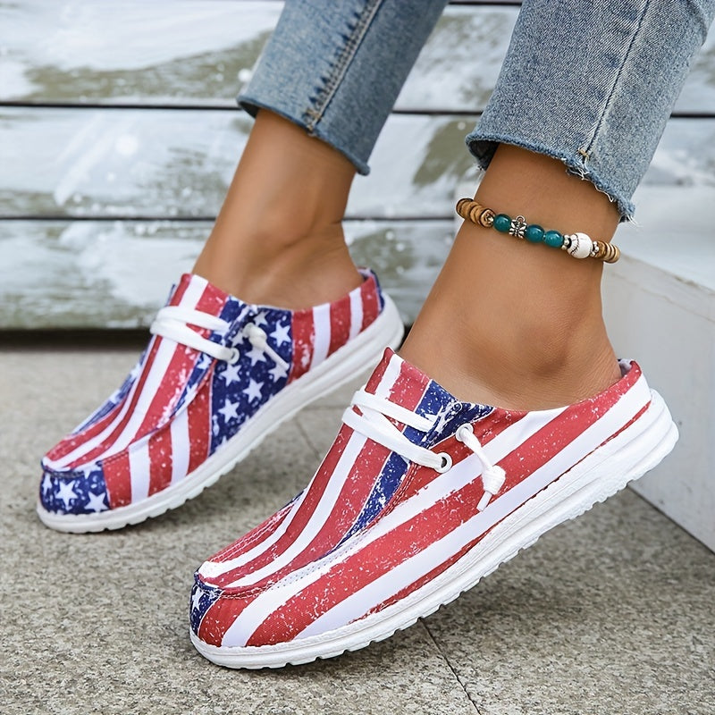 Women's Flag Pattern Flat Loafers Slip On Canvas Shoes