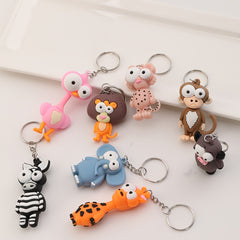 8pcs Big Eye Animal Keychain PVC Elephant Monkey Cow Deer Bag Key Chain