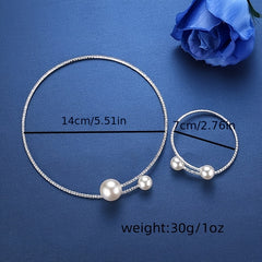 Rhinestone Faux Pearl Collar Necklace & Bracelet Set