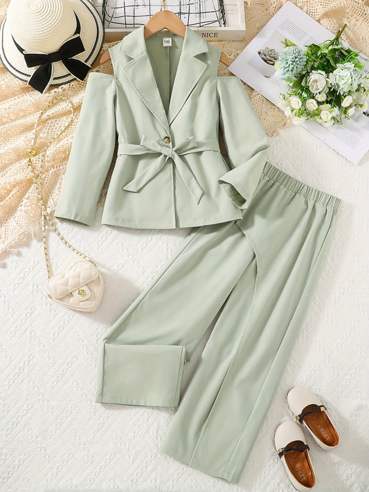 Girl's Cut Out Blazer & Pants Set Casual Outfits