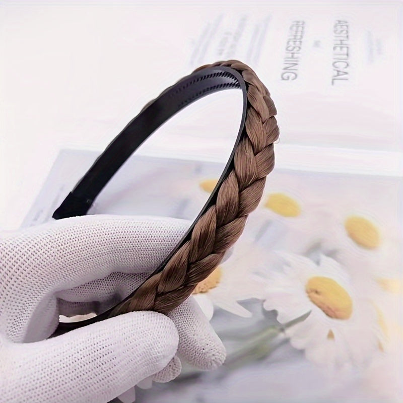 Synthetic Hair Braided Headband Wide Plaited Braids Elastic Stret