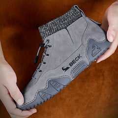 Men's Leather High Top Sock Sneakers Lightweight Waterproof Shoes
