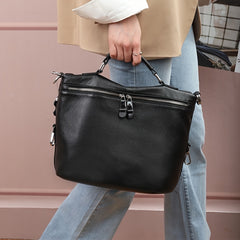Vintage Leather Handbag Zipper Closure Adjustable Strap
