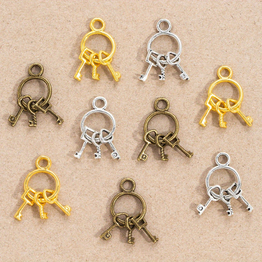 Vintage Mini Alloy Key Set in Golden Silver and Bronze for Dollhouse Decor